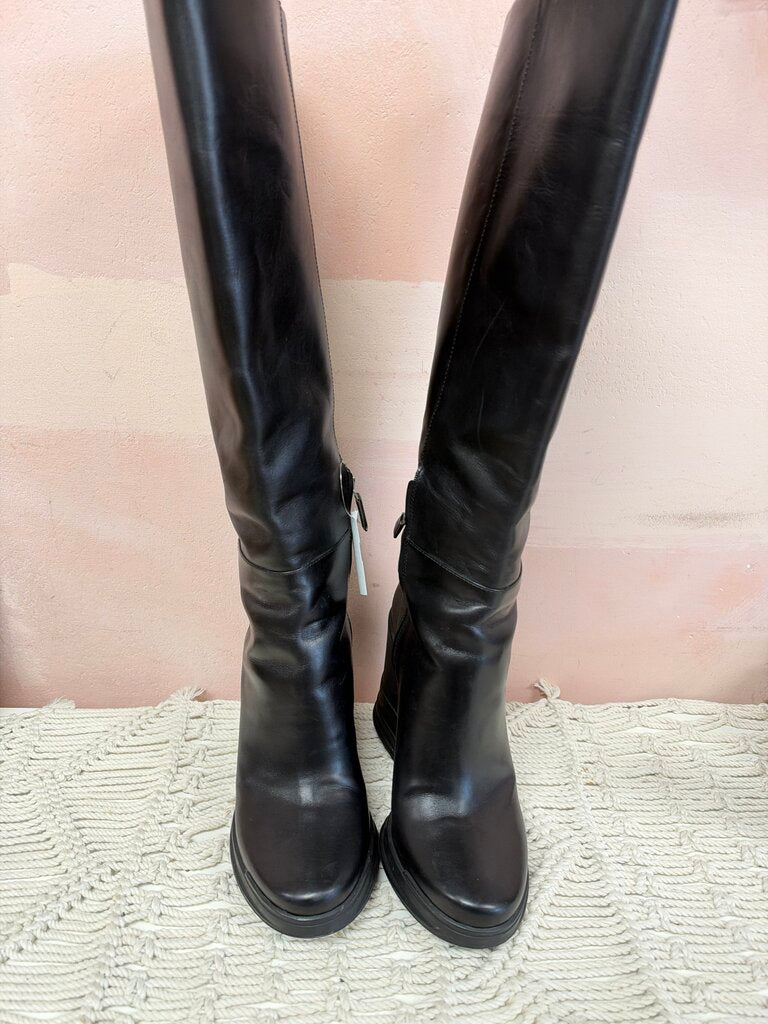 Prada Knee High Leather Wedge Boot w/ Box and Dustbag