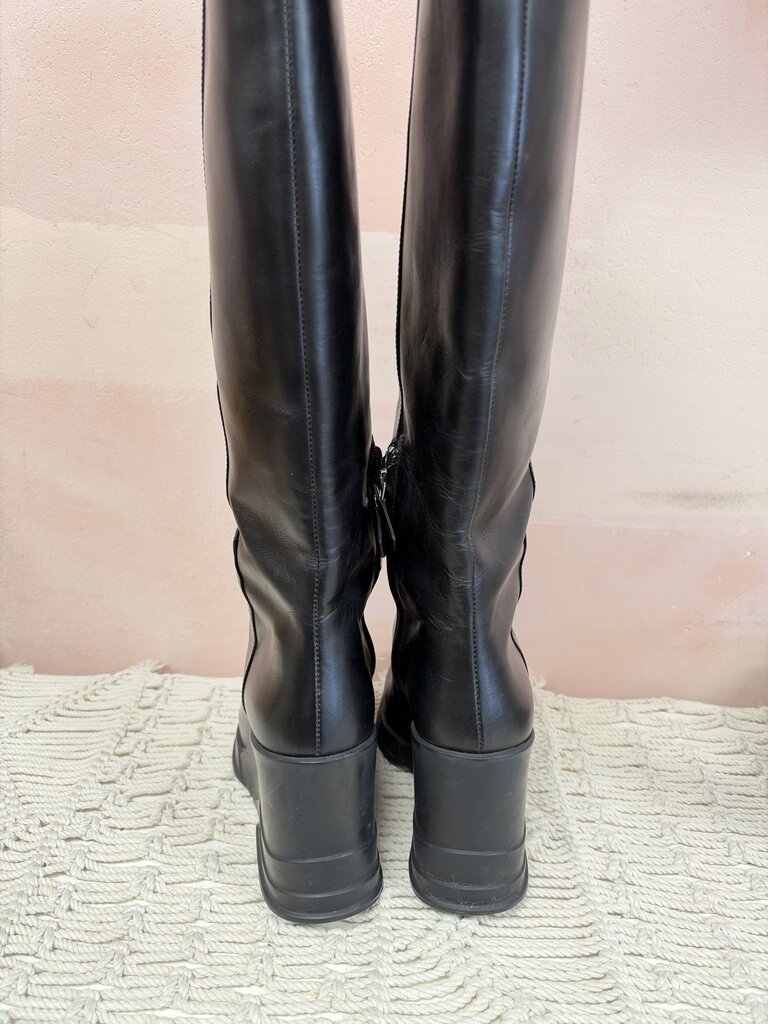 Prada Knee High Leather Wedge Boot w/ Box and Dustbag
