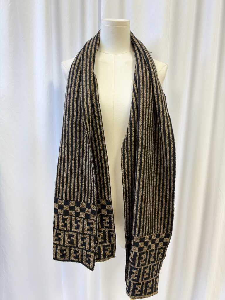 Fendi Wool Striped Scarf w/Zucca Trim