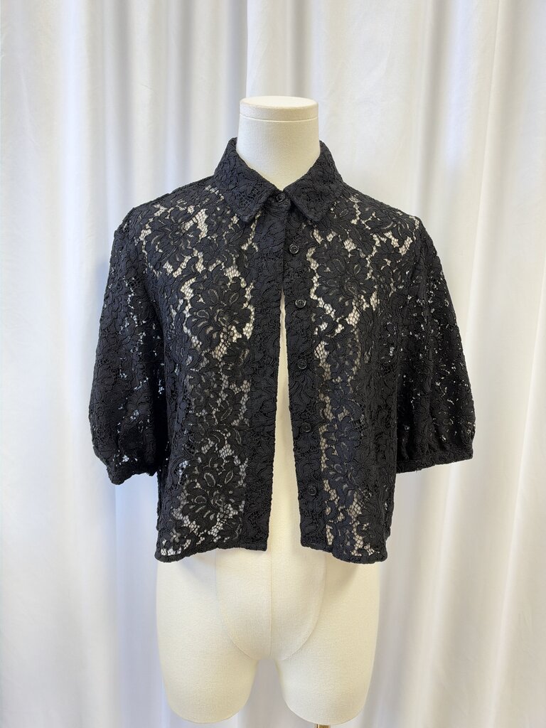 Anine Bing Black Lace Short Sleeve Button Up