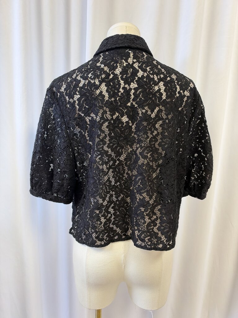 Anine Bing Black Lace Short Sleeve Button Up