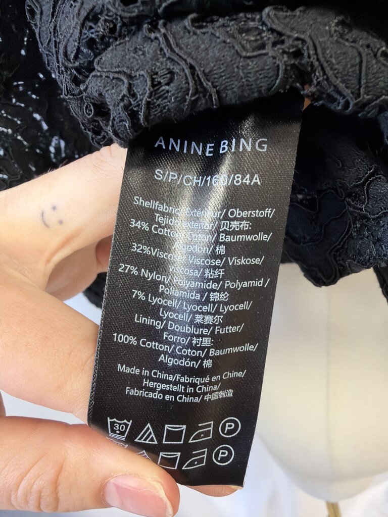 Anine Bing Black Lace Short Sleeve Button Up