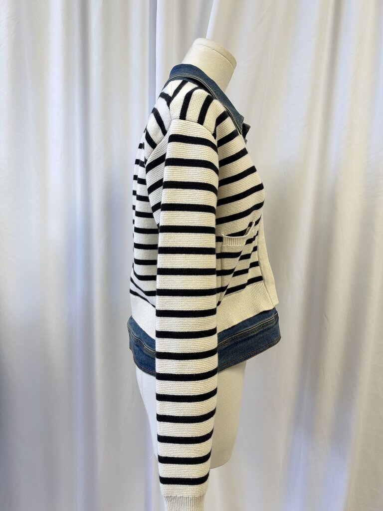 J. Society Striped Sweater w/Jean Jacket Trim