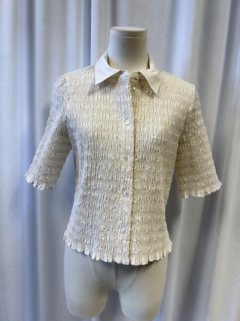 Veronica Beard Ivory Short Sleeve Ruched Top NWT