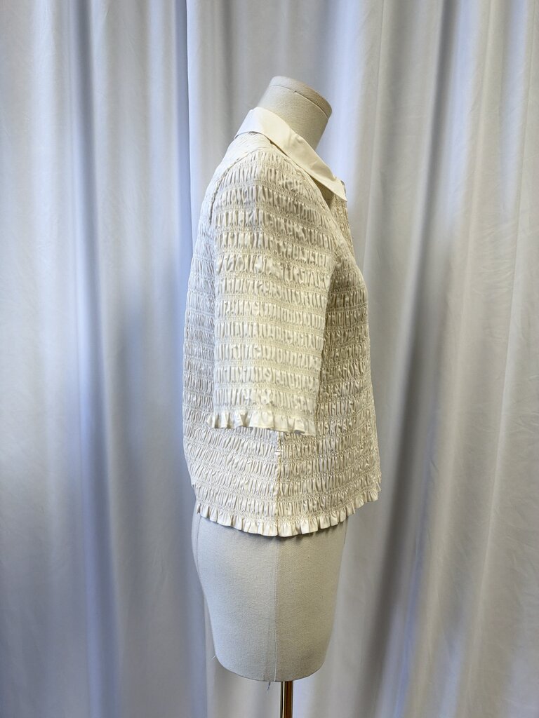 Veronica Beard Ivory Short Sleeve Ruched Top NWT