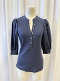 Veronica Beard Navy Ribbed Puff Sleeve Top