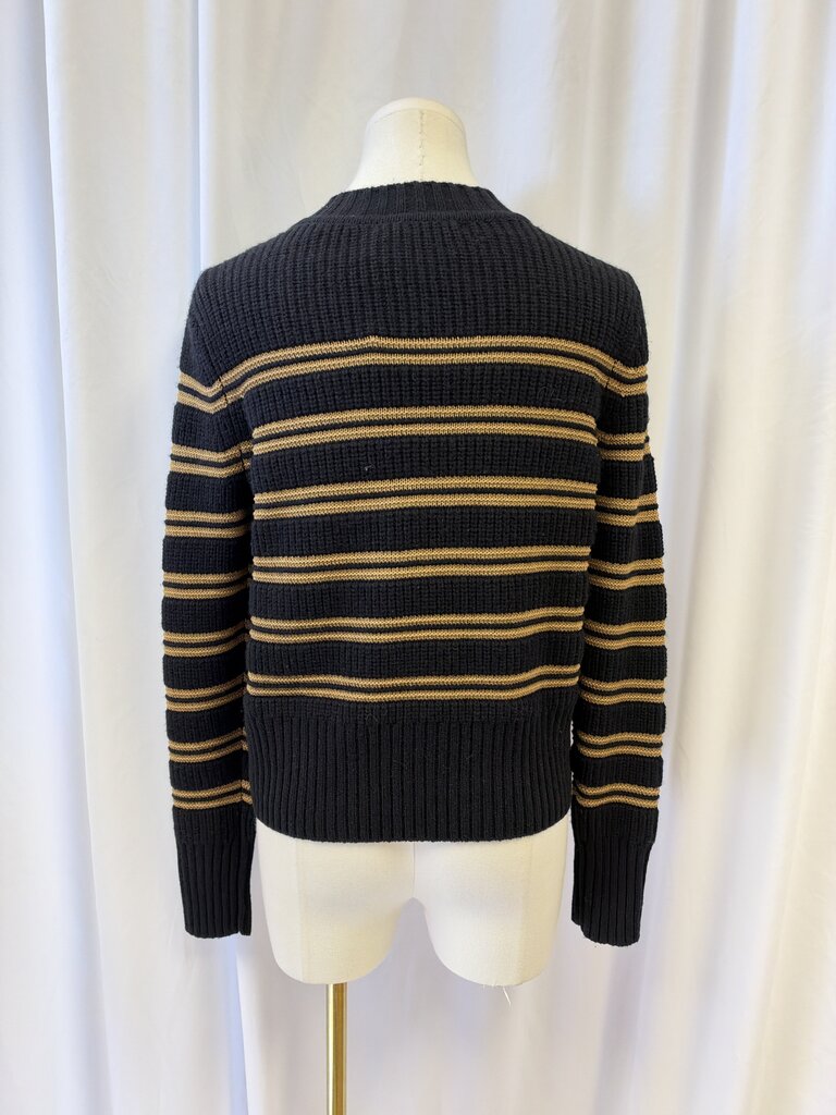 ba&sh Striped Embellished Shoulder Crew Neck Sweater