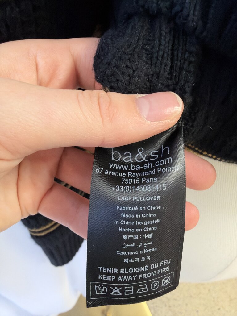 ba&sh Striped Embellished Shoulder Crew Neck Sweater