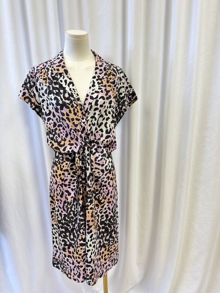 Veronica Beard Silk Animal Print Midi Dress Tie Waist