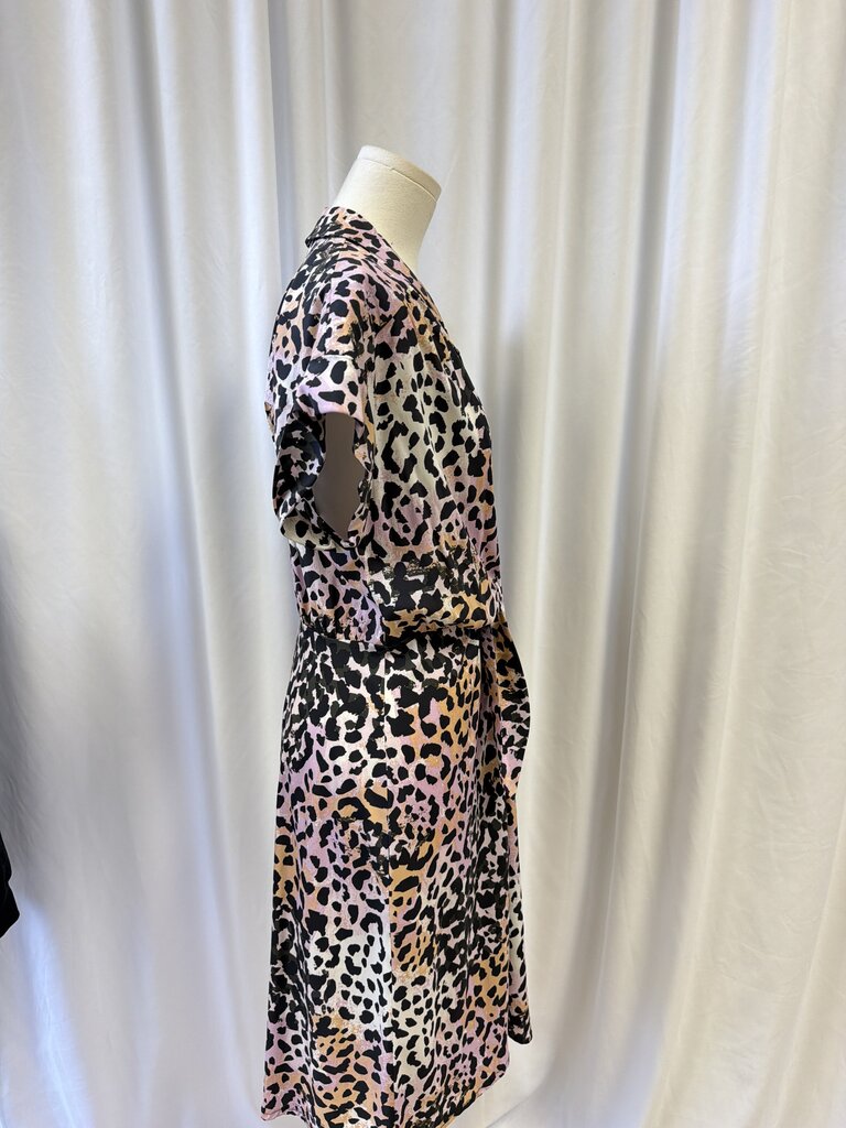 Veronica Beard Silk Animal Print Midi Dress Tie Waist