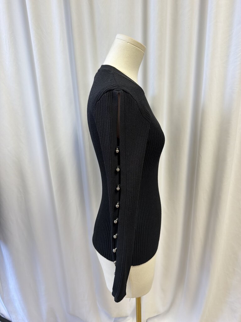 Autumn Cashmere Ribbed Long Sleeve Button Detail Top