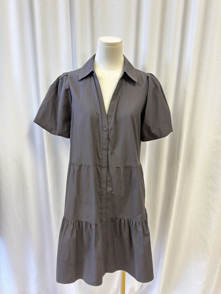 Brochu Walker Black Short Sleeve Button Dress