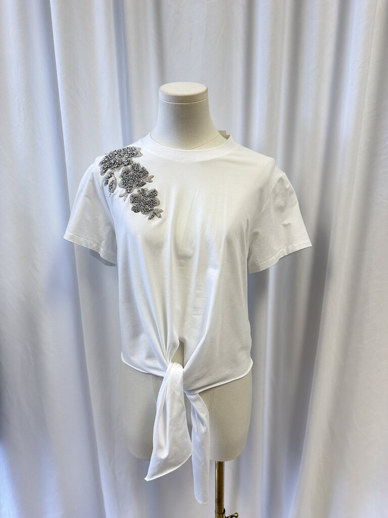 Cinq a Sept Embellished Tie Front Tee