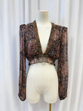 House of Harlow Floral Metallic Cropped Long Sleeve