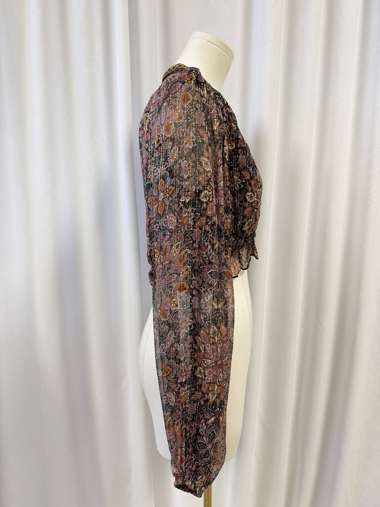House of Harlow Floral Metallic Cropped Long Sleeve