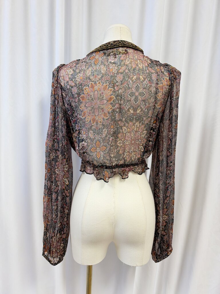 House of Harlow Floral Metallic Cropped Long Sleeve