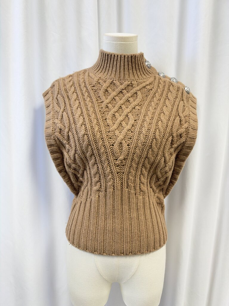 Veronica Beard Camel Mock Neck Sweater Vest