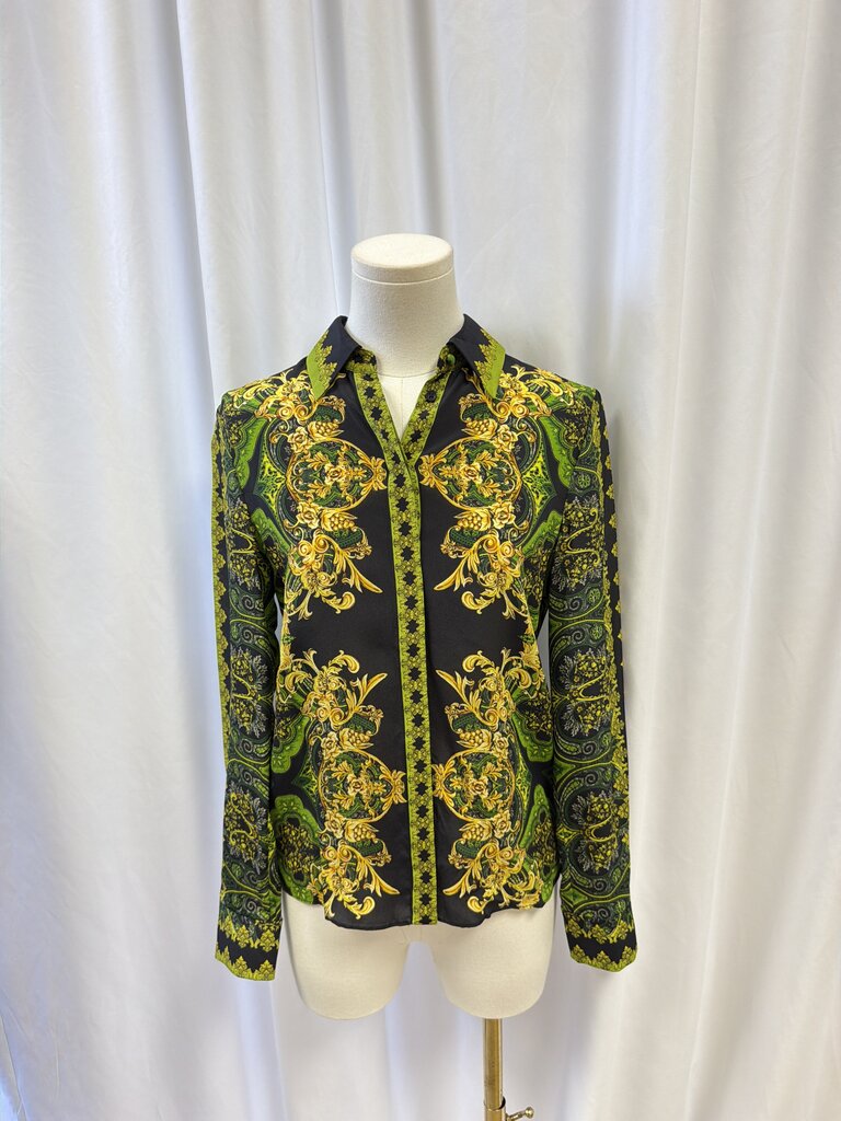 alice + olivia "Willa Baroque-Print" Silk Top