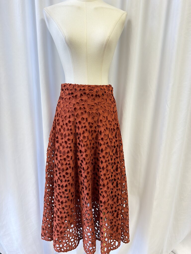 Vince Rust Eyelet Midi Skirt