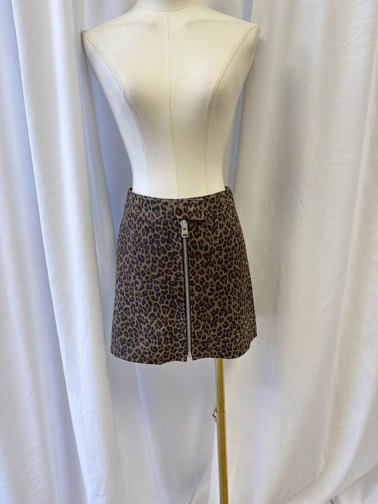 All Saints Cheetah Print Lamb Leather Mini Skirt (Originally
