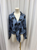 Cinq a Sept Blue Silk Button Tie Front Blouse NWT