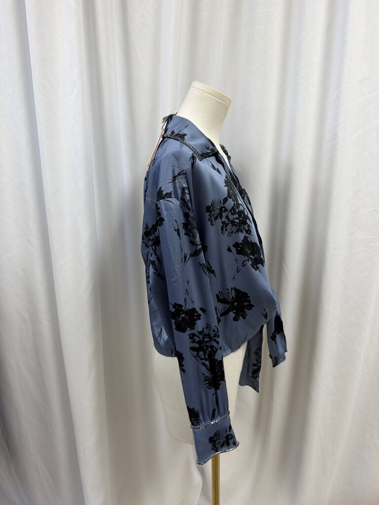 Cinq a Sept Blue Silk Button Tie Front Blouse NWT