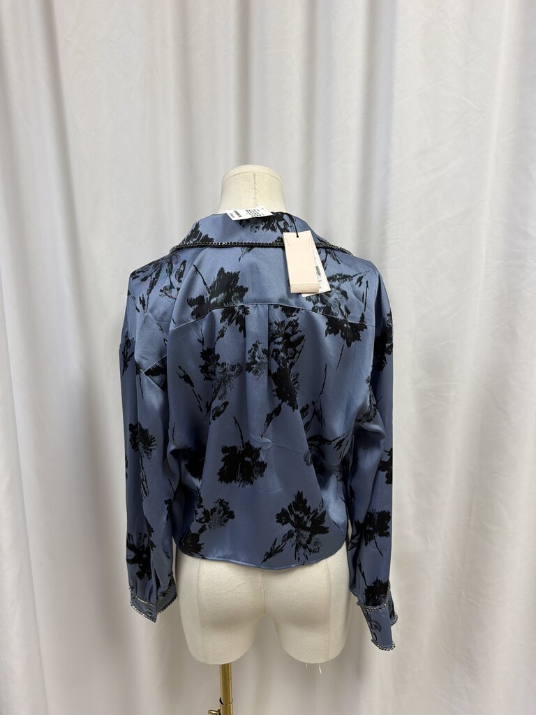 Cinq a Sept Blue Silk Button Tie Front Blouse NWT