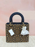 Dior Embroidered Denim Medium Lady Dior Handbag w/ Dustbag and Crossbody Strap