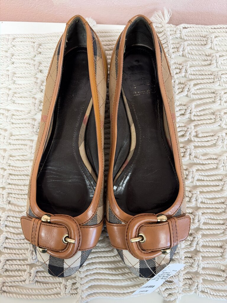Burberry Plaid Leather Buckle Ballet Flat
