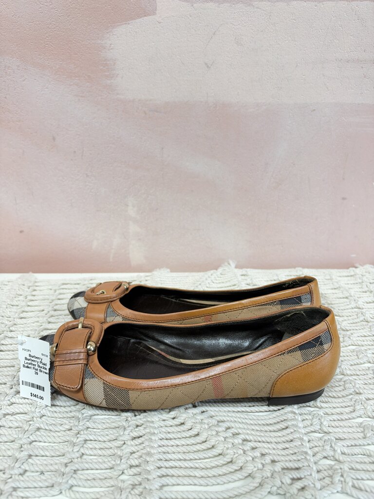 Burberry Plaid Leather Buckle Ballet Flat