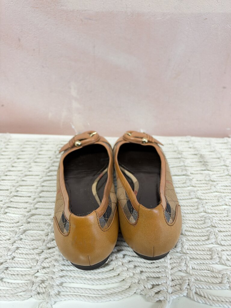 Burberry Plaid Leather Buckle Ballet Flat
