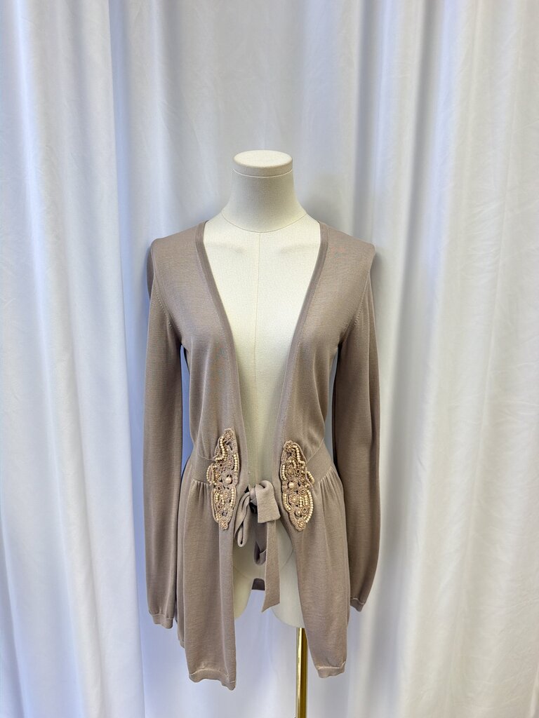 Gianfranco Ferre Taupe Embellished Tie Sweater