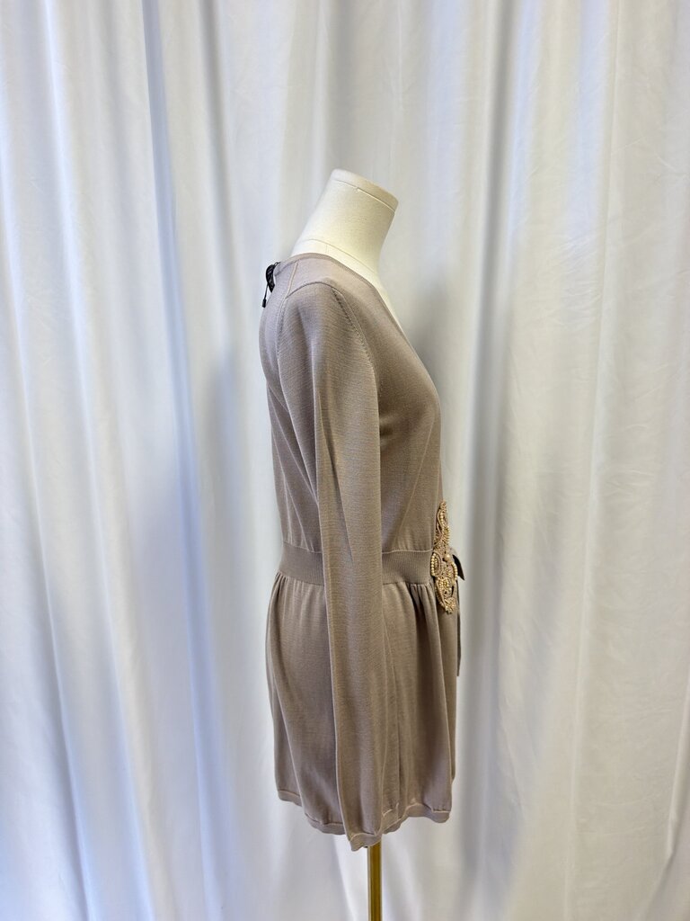 Gianfranco Ferre Taupe Embellished Tie Sweater