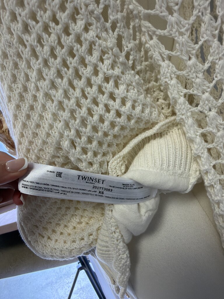 Twinset Cream Crochet Zipper Cardigan NWT