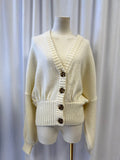 Farm Rio Cropped V-Neck Cardigan w/ Abstract Buttons