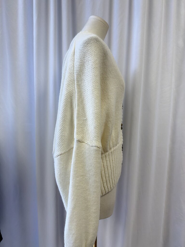 Farm Rio Cropped V-Neck Cardigan w/ Abstract Buttons