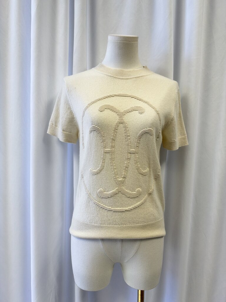 Hermes Ivory Cashmere Short Sleeve Crew Neck Sweater