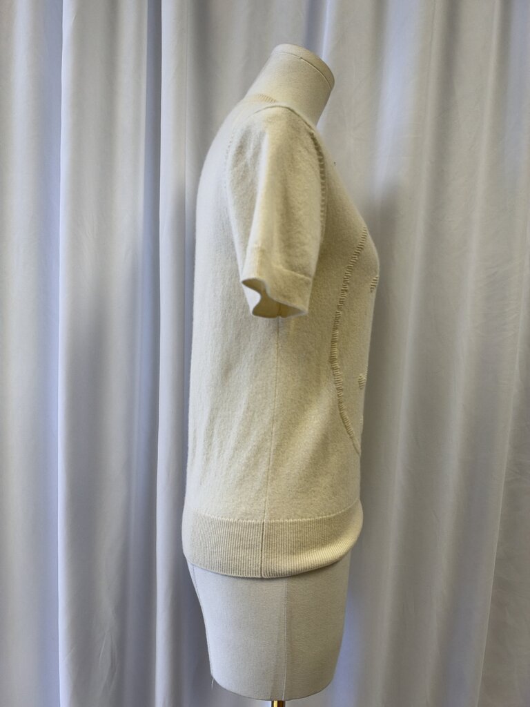 Hermes Ivory Cashmere Short Sleeve Crew Neck Sweater