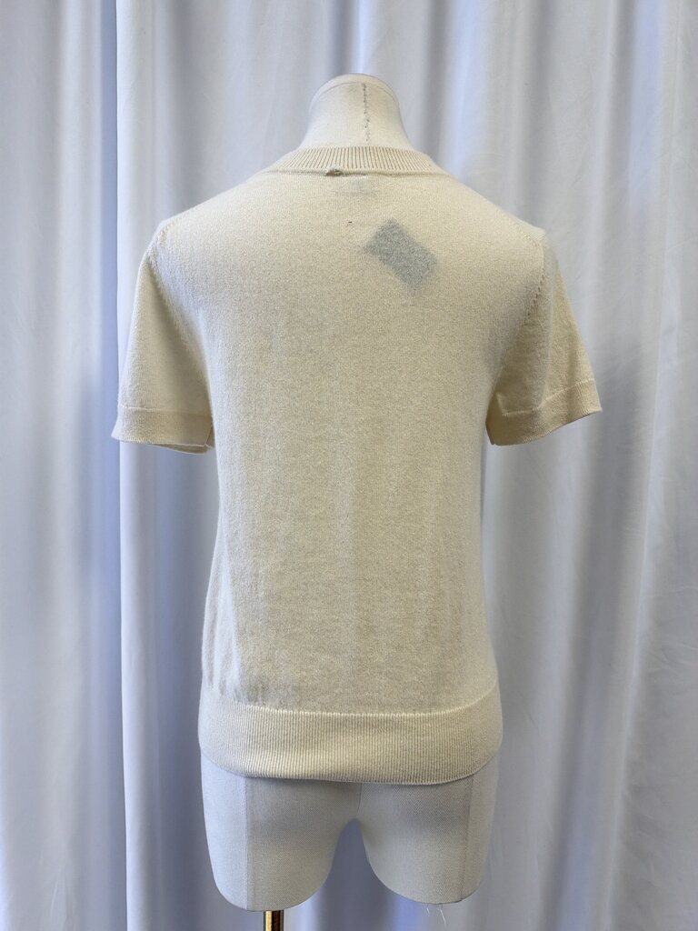 Hermes Ivory Cashmere Short Sleeve Crew Neck Sweater
