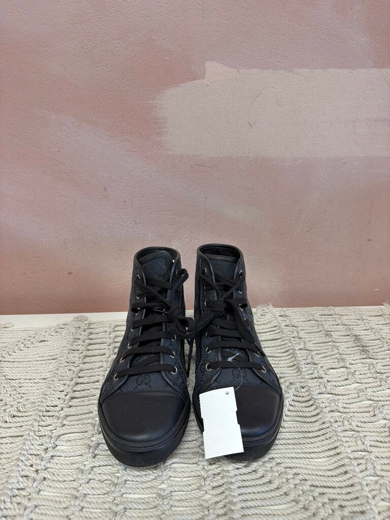 Gucci Canvas Monogram Leather Trim Sneaker w/ Box