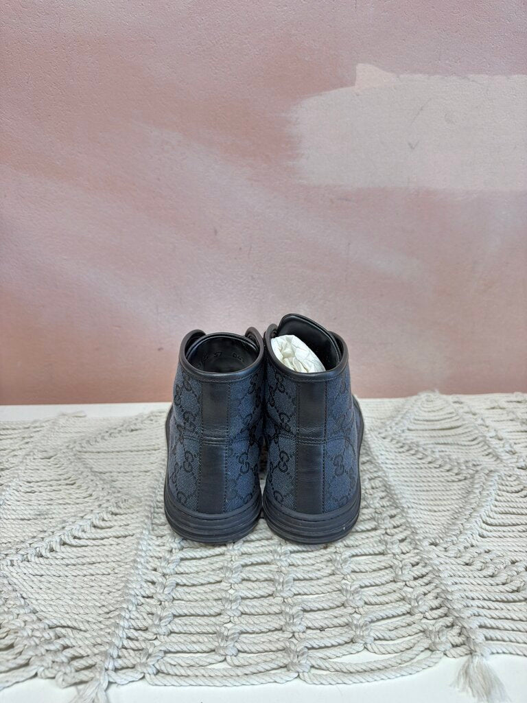 Gucci Canvas Monogram Leather Trim Sneaker w/ Box