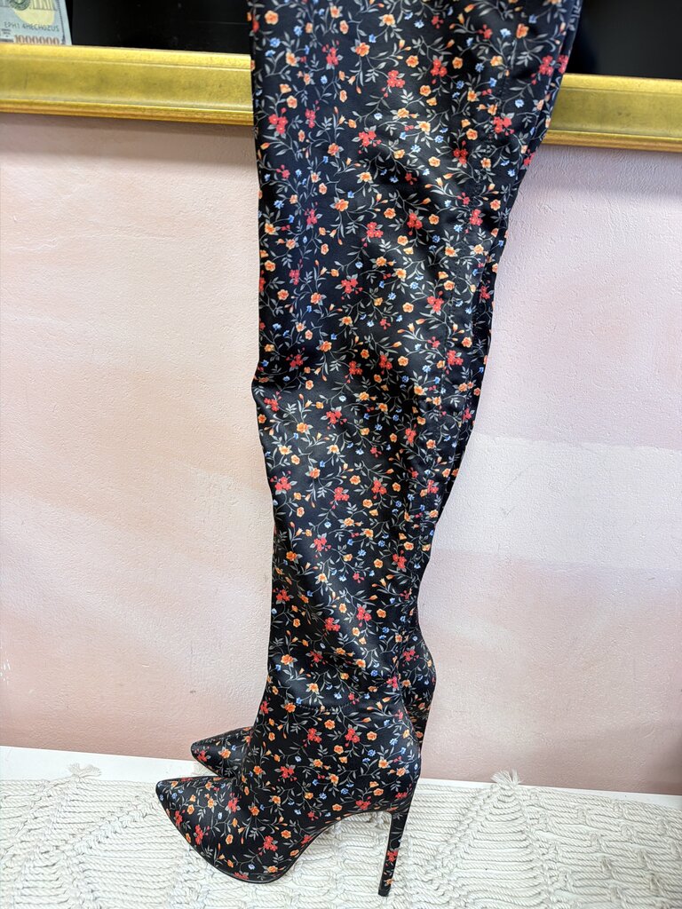Raye Thigh High Floral Fitted Boot w/ Box & Dustbag