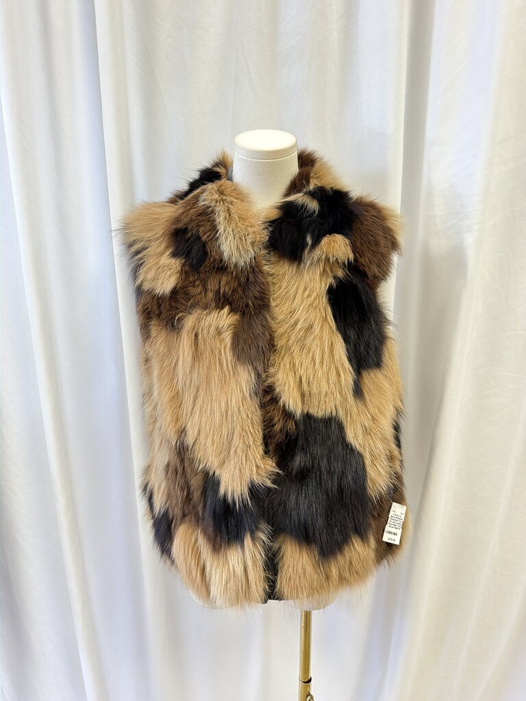 Patchwork Fox Fur and Leather Reversible Vest