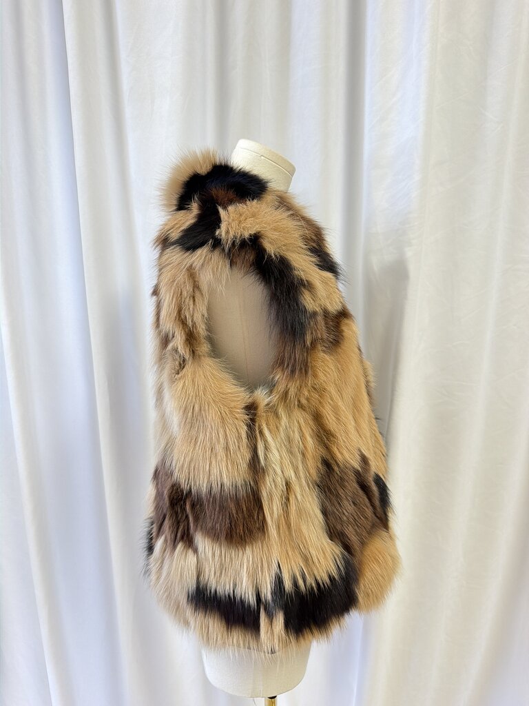 Patchwork Fox Fur and Leather Reversible Vest