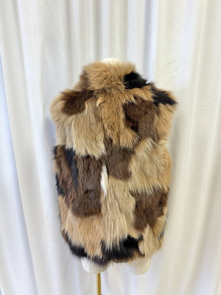 Patchwork Fox Fur and Leather Reversible Vest