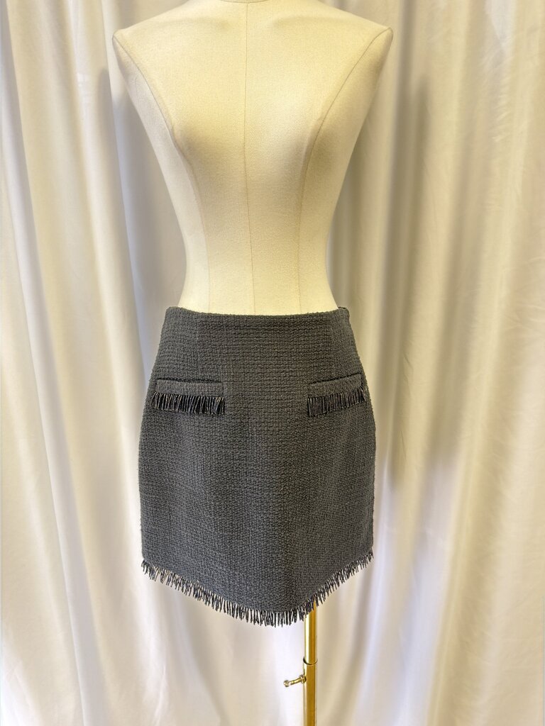 Cinq a Sept Black Tweed Mini Skirt w/Beaded Fringe