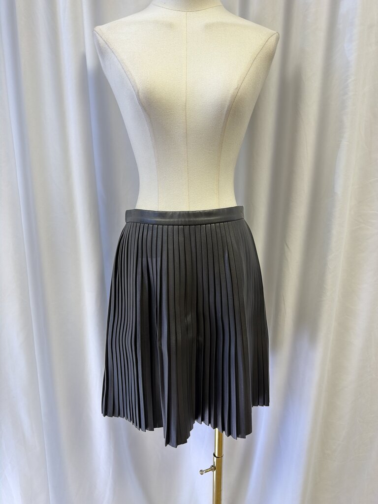 Theory Black Leather Pleated Miniskirt