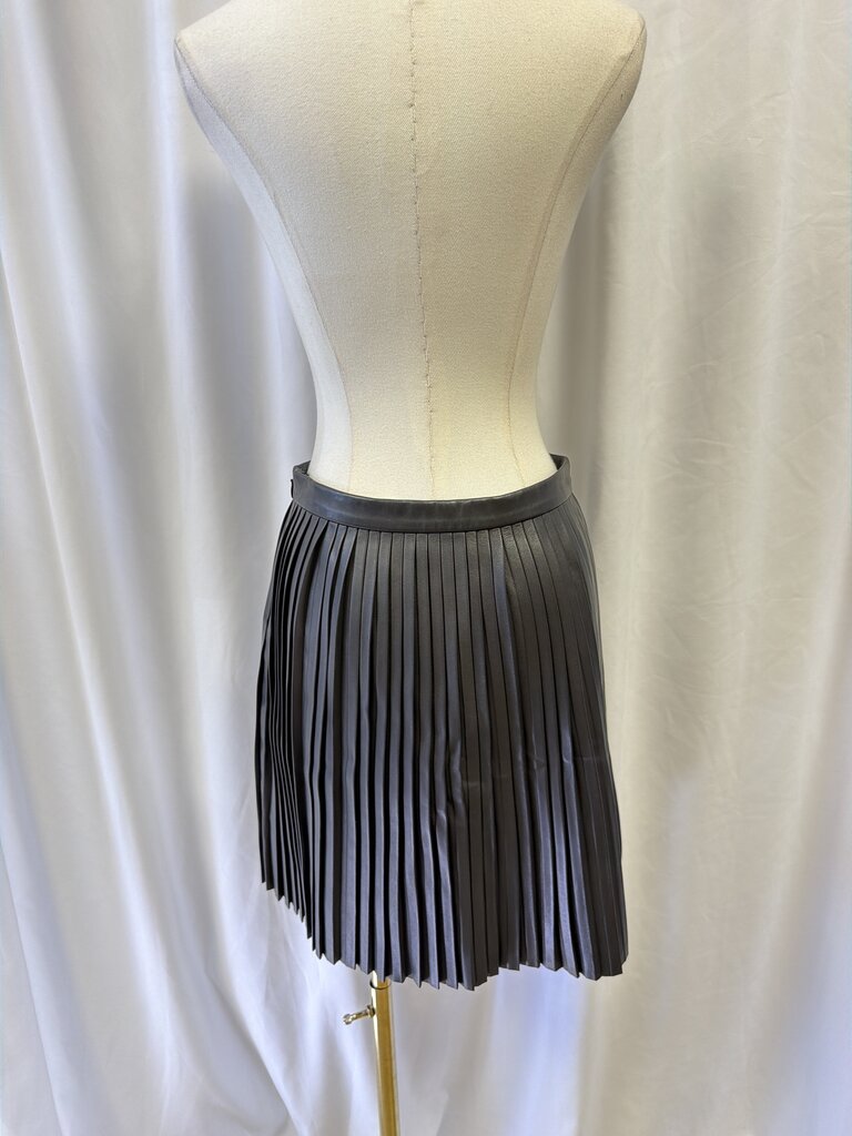 Theory Black Leather Pleated Miniskirt