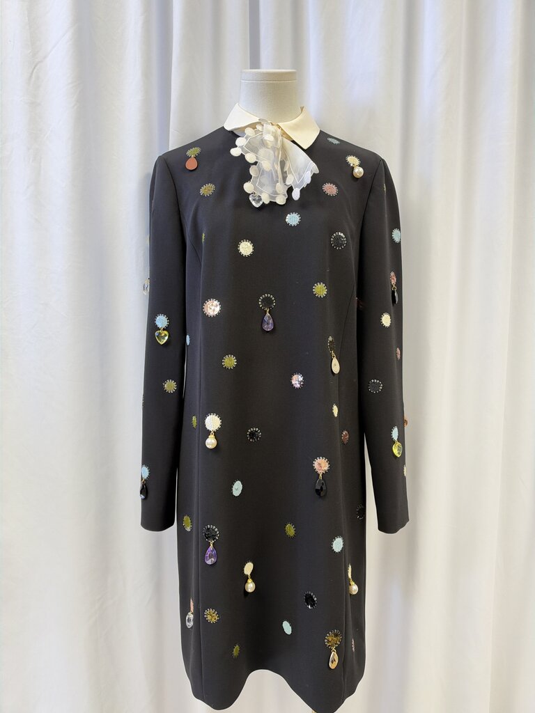 Tory Burch Embellished Tea Length Dress w/ Removable Collar