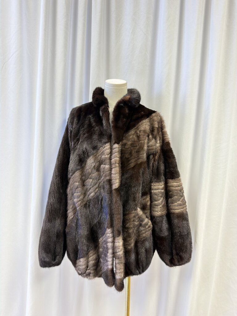 Weiss Mink Striped Bomber Style Coat
